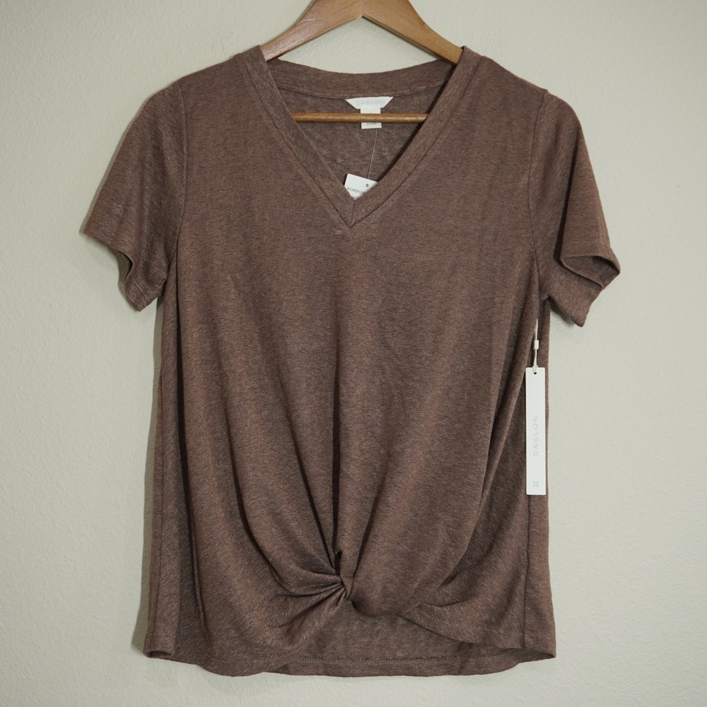 Caslon Size Small Twist Front Tee Brown NWT V-Neck Short Sleeve Knit Top